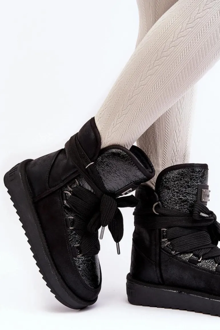 Damskie Śniegowce Z Wiązaniem D.Franklin DFSH370006 Czarne