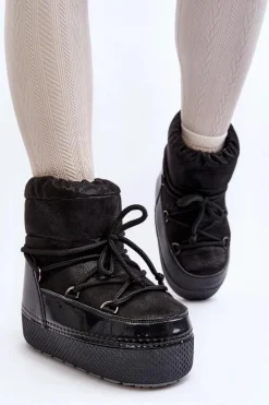 Damskie Śniegowce Z Wiązaniem Czarne Toolsa