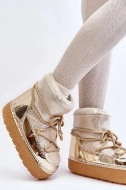 Damskie Śniegowce Z Wiązaniem Złote Toolsa