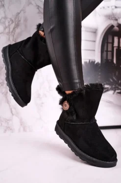 Damskie Śniegowce Zamszowe z Futerkiem Czarne Button