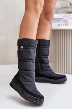 Damskie Śniegowce Ze Zdobieniem Progress PROGJ-24-147 Czarne