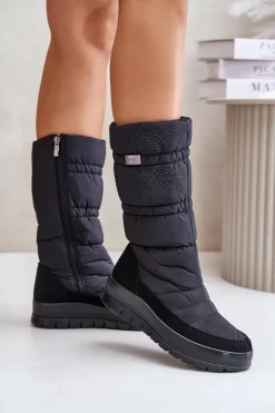 Damskie Śniegowce Ze Zdobieniem Progress PROGJ-24-147 Czarne