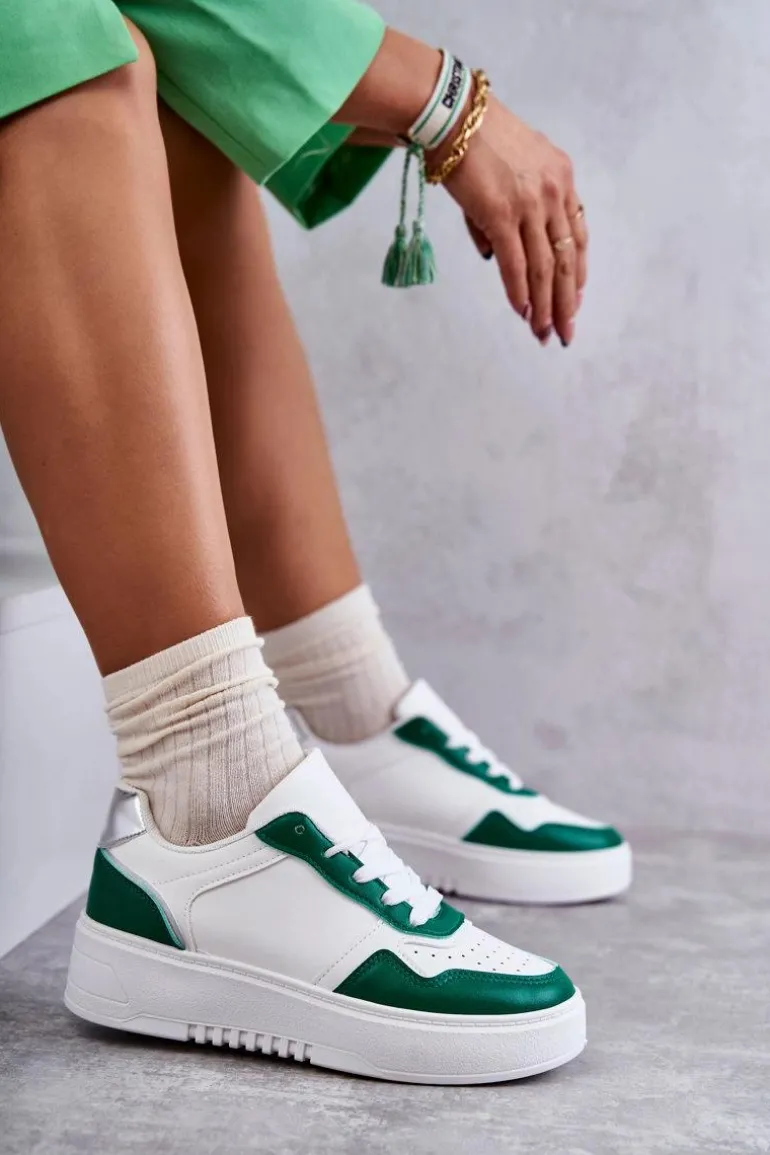 Damskie Niskie Buty Sportowe Na Platformie Biało-Zielone Kyllie