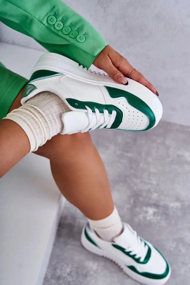 Damskie Niskie Buty Sportowe Na Platformie Biało-Zielone Kyllie