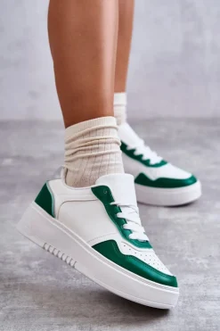 Damskie Niskie Buty Sportowe Na Platformie Biało-Zielone Kyllie