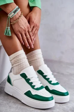 Damskie Niskie Buty Sportowe Na Platformie Biało-Zielone Kyllie