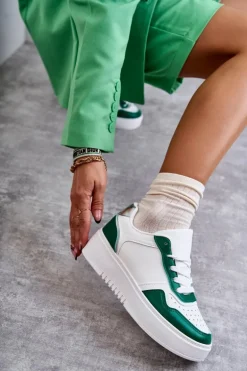 Damskie Niskie Buty Sportowe Na Platformie Biało-Zielone Kyllie