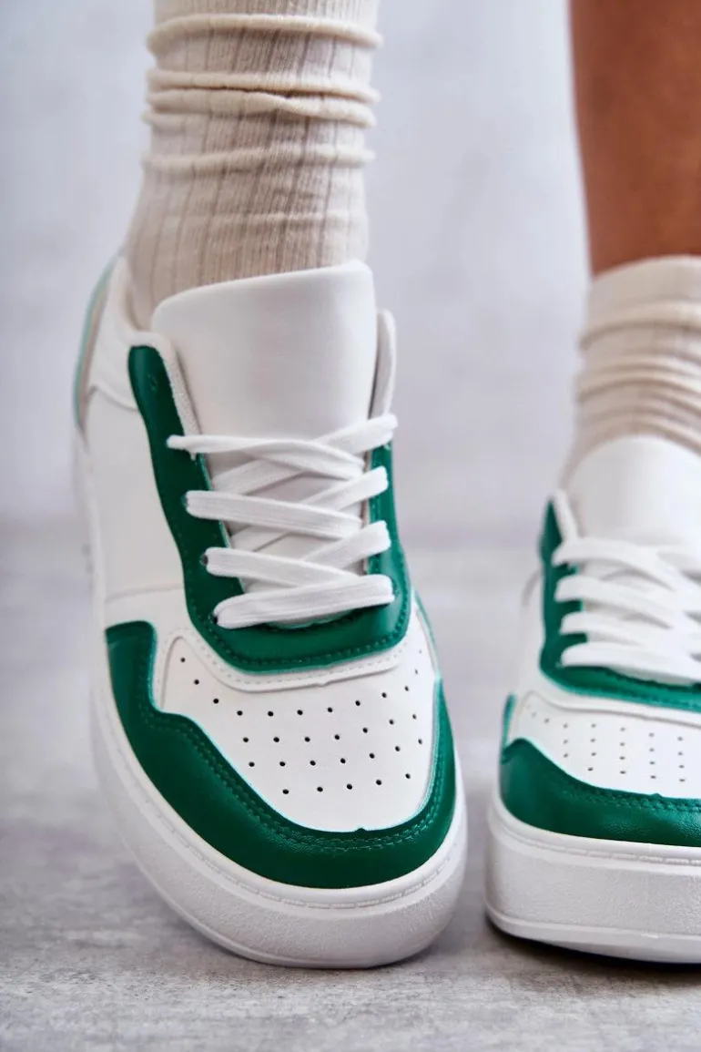 Damskie Niskie Buty Sportowe Na Platformie Biało-Zielone Kyllie