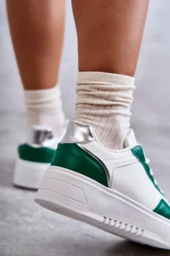 Damskie Niskie Buty Sportowe Na Platformie Biało-Zielone Kyllie