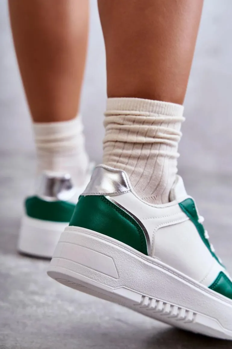 Damskie Niskie Buty Sportowe Na Platformie Biało-Zielone Kyllie