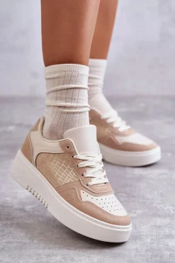 Damskie Niskie Buty Sportowe Na Platformie Beżowe Kyllie