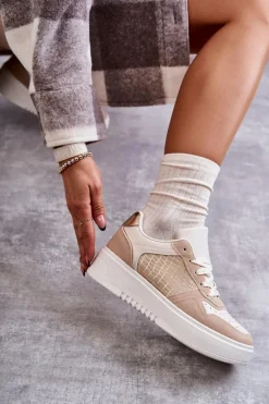 Damskie Niskie Buty Sportowe Na Platformie Beżowe Kyllie