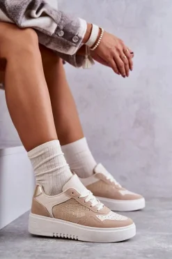 Damskie Niskie Buty Sportowe Na Platformie Beżowe Kyllie