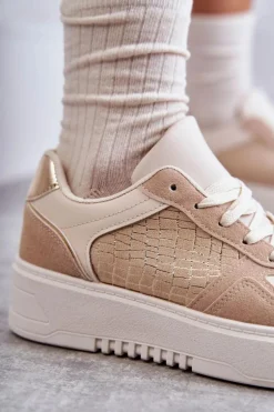 Damskie Niskie Buty Sportowe Na Platformie Beżowe Kyllie