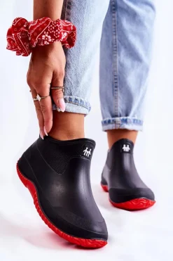 Damskie Niskie Kalosze Czarno-Czerwone Eldora