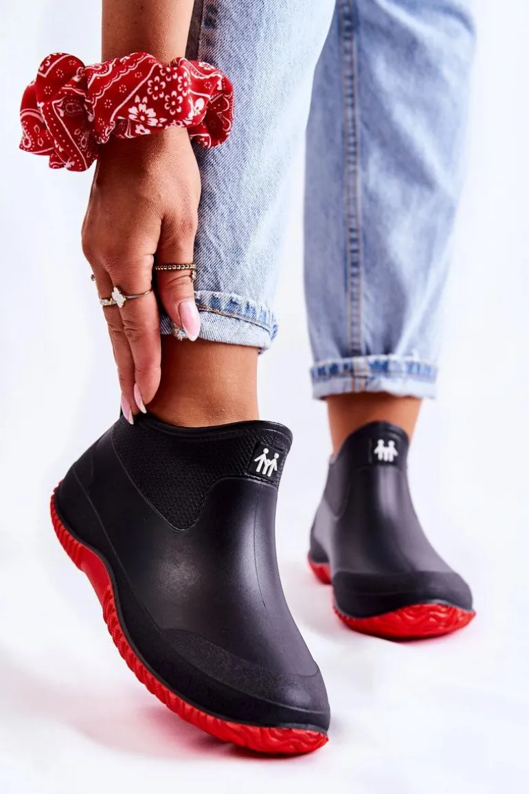 Damskie Niskie Kalosze Czarno-Czerwone Eldora