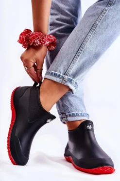 Damskie Niskie Kalosze Czarno-Czerwone Eldora