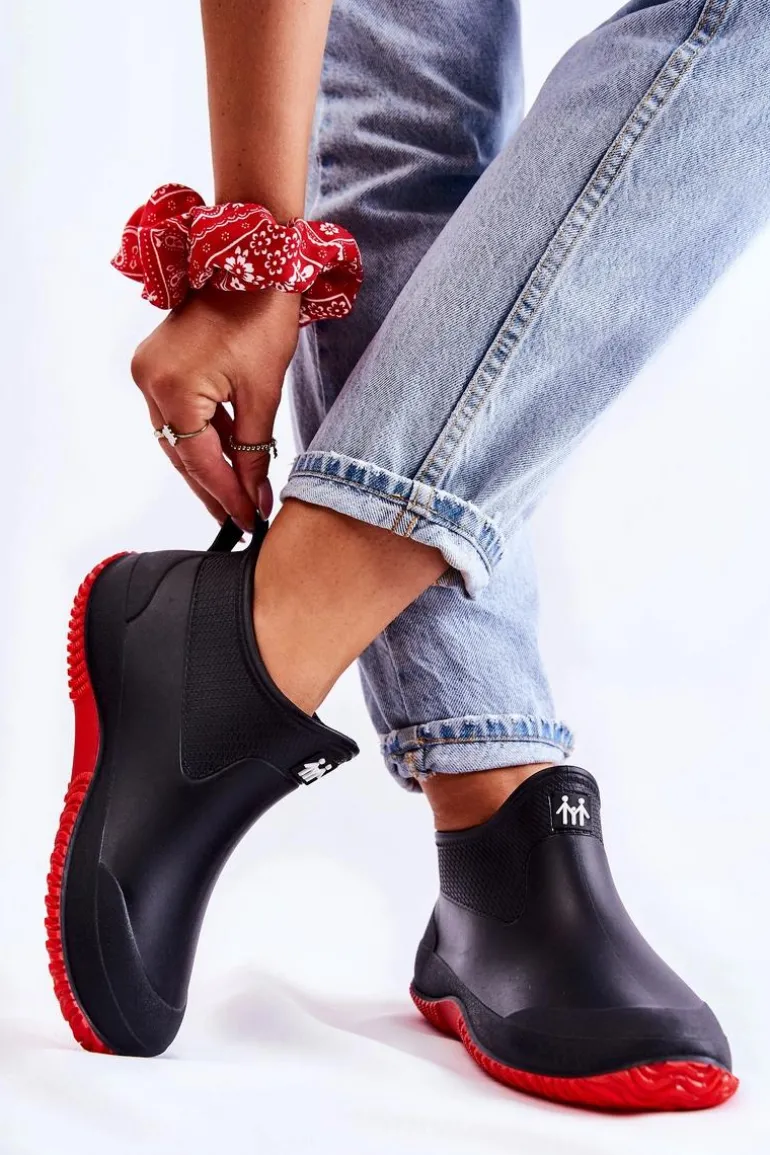 Damskie Niskie Kalosze Czarno-Czerwone Eldora