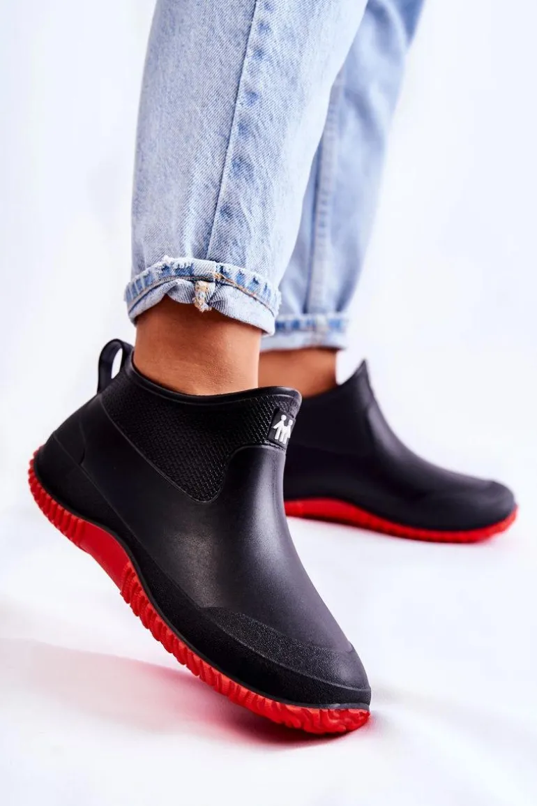 Damskie Niskie Kalosze Czarno-Czerwone Eldora