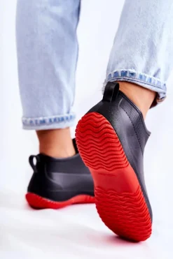 Damskie Niskie Kalosze Czarno-Czerwone Eldora