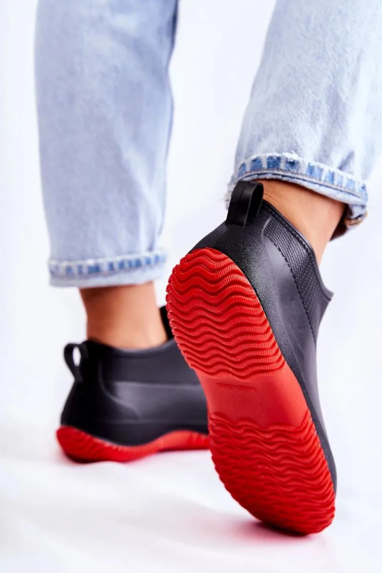 Damskie Niskie Kalosze Czarno-Czerwone Eldora