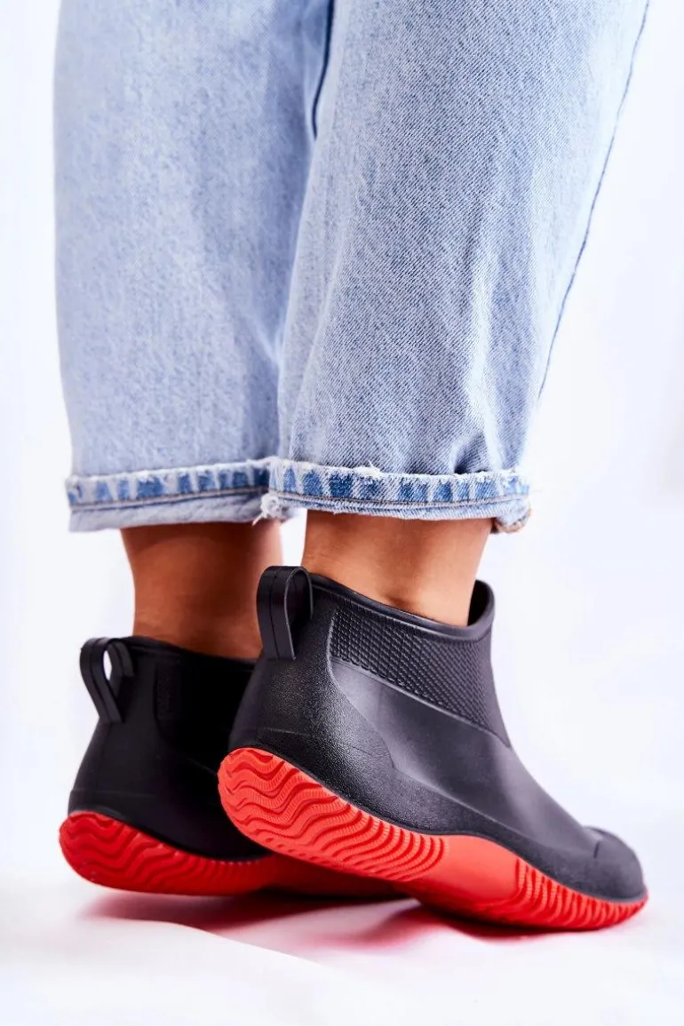 Damskie Niskie Kalosze Czarno-Czerwone Eldora