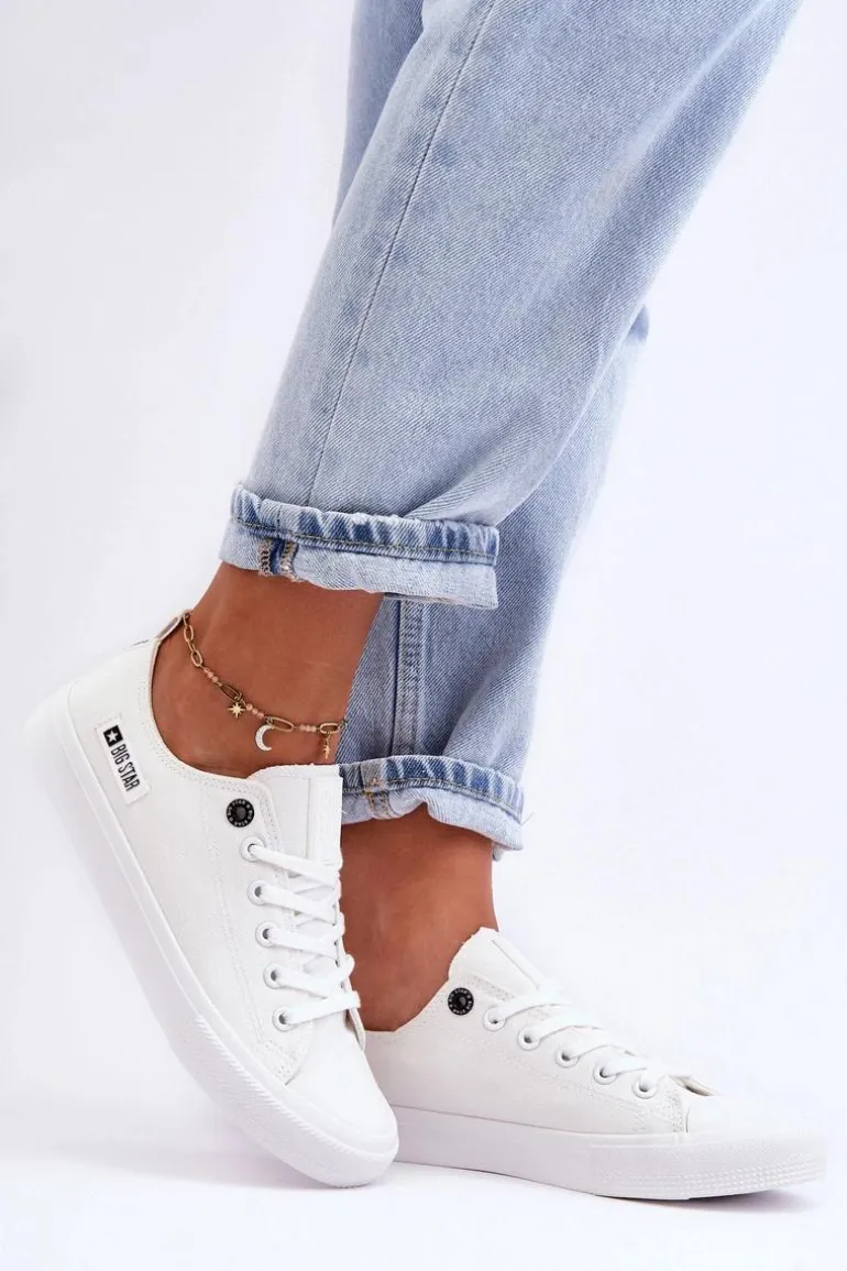 Damskie Niskie Materiałowe Trampki Big Star KK274008 Białe