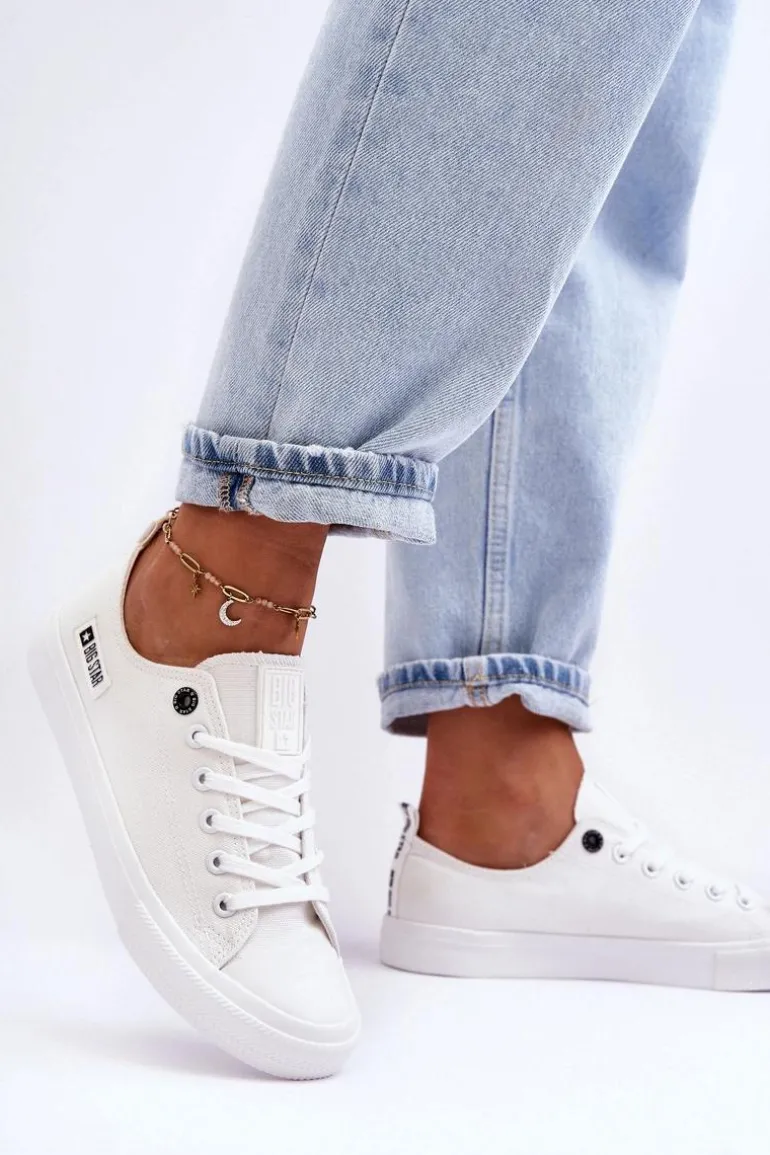 Damskie Niskie Materiałowe Trampki Big Star KK274008 Białe