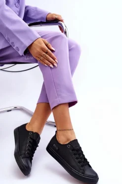 Damskie Niskie Skórzane Trampki Big Star KK274011 Czarne