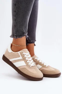 Damskie Niskie Sneakersy Buty Sportowe Beżowe Eudiopis