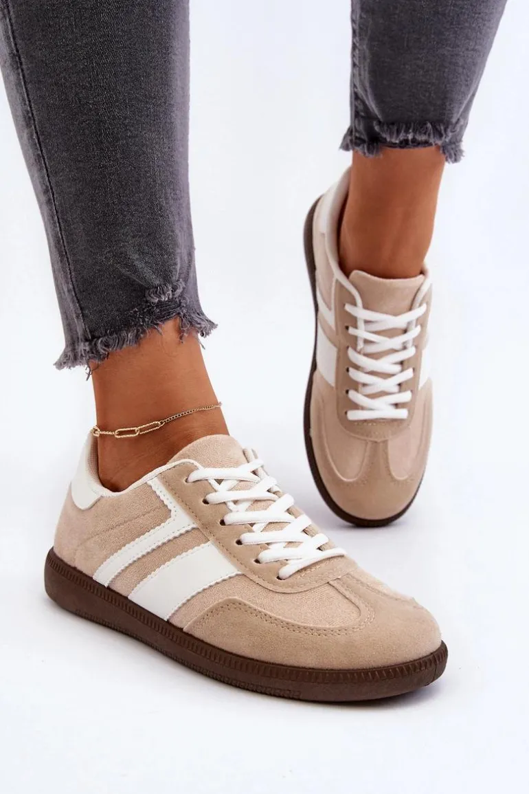 Damskie Niskie Sneakersy Buty Sportowe Beżowe Eudiopis