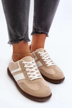 Damskie Niskie Sneakersy Buty Sportowe Beżowe Eudiopis