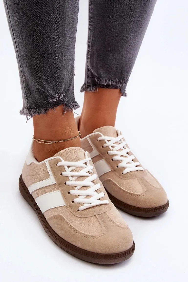 Damskie Niskie Sneakersy Buty Sportowe Beżowe Eudiopis