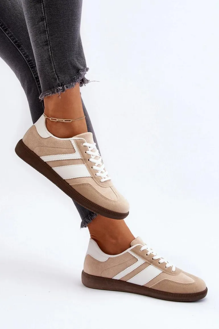 Damskie Niskie Sneakersy Buty Sportowe Beżowe Eudiopis