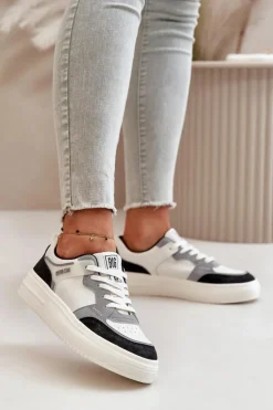 Damskie Niskie Sneakersy Z Eko Skóry Big Star OO274028 Biało-Szare