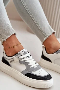 Damskie Niskie Sneakersy Z Eko Skóry Big Star OO274028 Biało-Szare