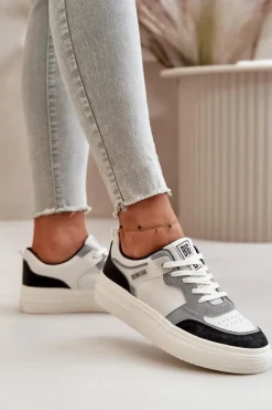 Damskie Niskie Sneakersy Z Eko Skóry Big Star OO274028 Biało-Szare