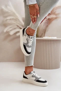 Damskie Niskie Sneakersy Z Eko Skóry Big Star OO274028 Biało-Szare