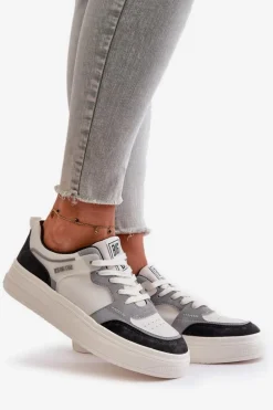 Damskie Niskie Sneakersy Z Eko Skóry Big Star OO274028 Biało-Szare