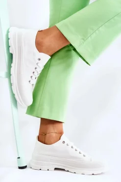 Damskie Niskie Trampki Materiałowe Białe Gueso