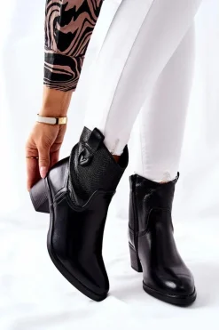 Damskie Ocieplane Botki Czarne Palile