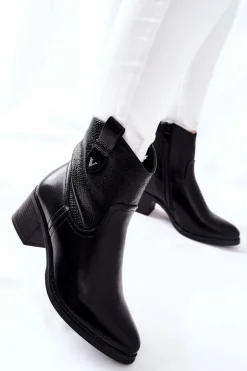 Damskie Ocieplane Botki Czarne Palile