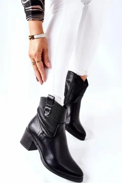 Damskie Ocieplane Botki Czarne Palile