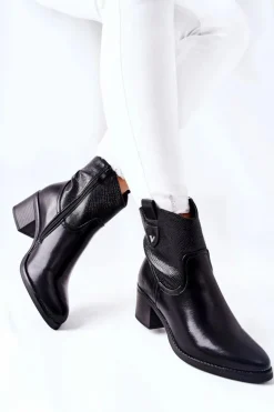 Damskie Ocieplane Botki Czarne Palile