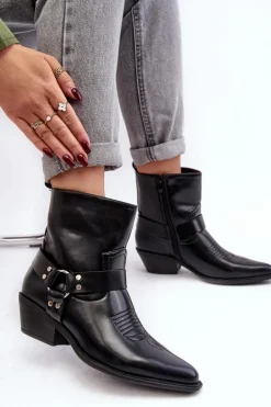 Damskie Ocieplane Botki Kowbojki Czarne Venosa