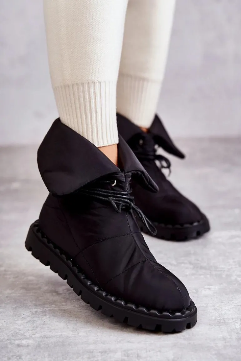 Damskie Ocieplane Botki Materiałowe Czarne Emelie