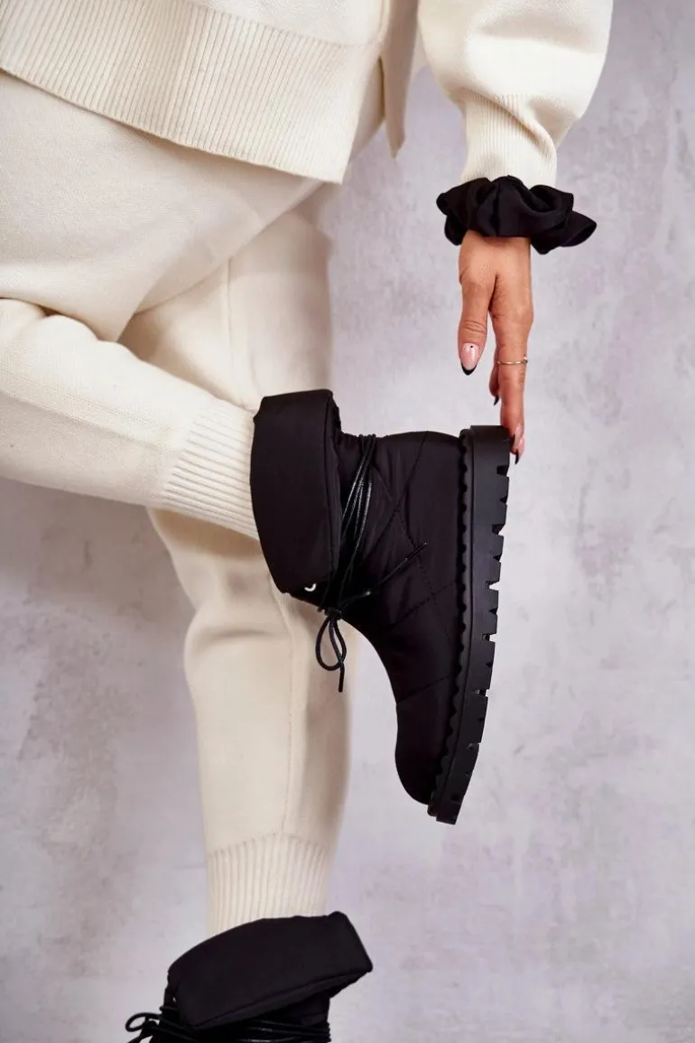 Damskie Ocieplane Botki Materiałowe Czarne Emelie