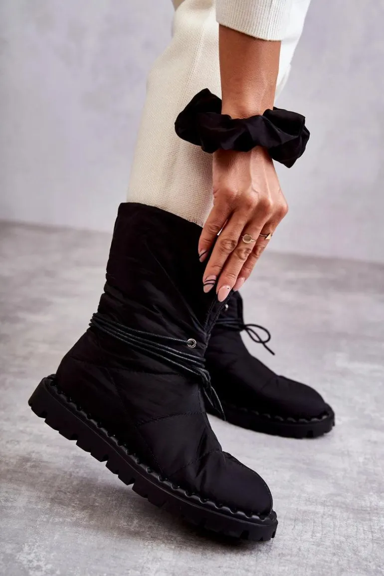 Damskie Ocieplane Botki Materiałowe Czarne Emelie