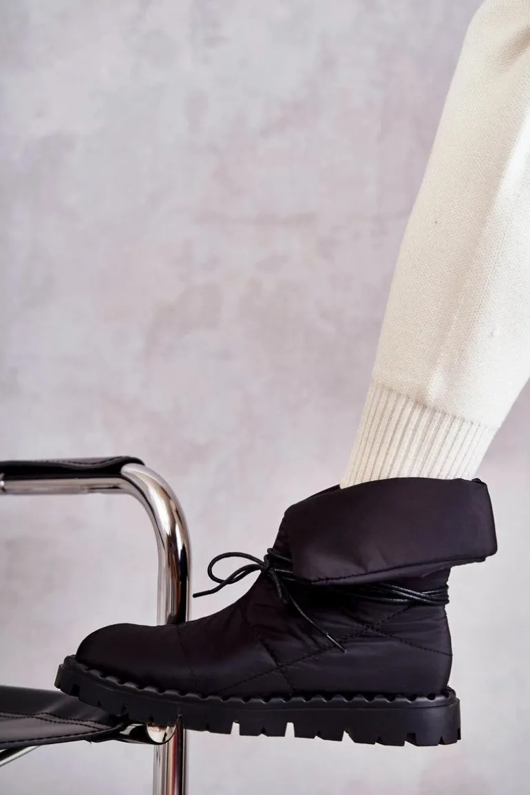 Damskie Ocieplane Botki Materiałowe Czarne Emelie