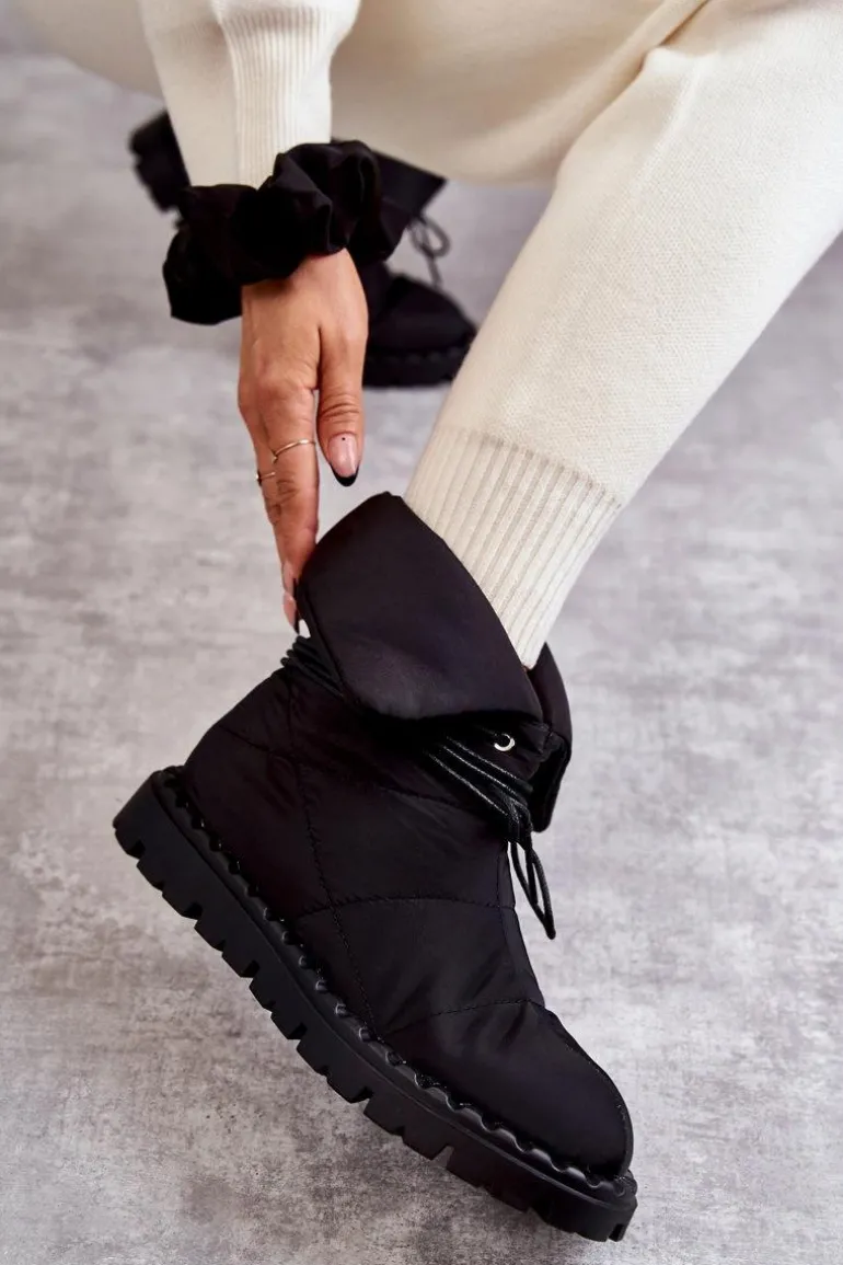 Damskie Ocieplane Botki Materiałowe Czarne Emelie